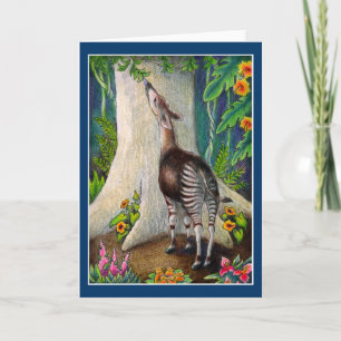 Cute Okapi em saudação ou cartão de nota na Flo
