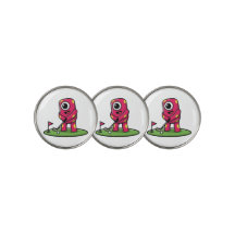 Cute One-Eyed Pink Monster Playing Golf Cartoon