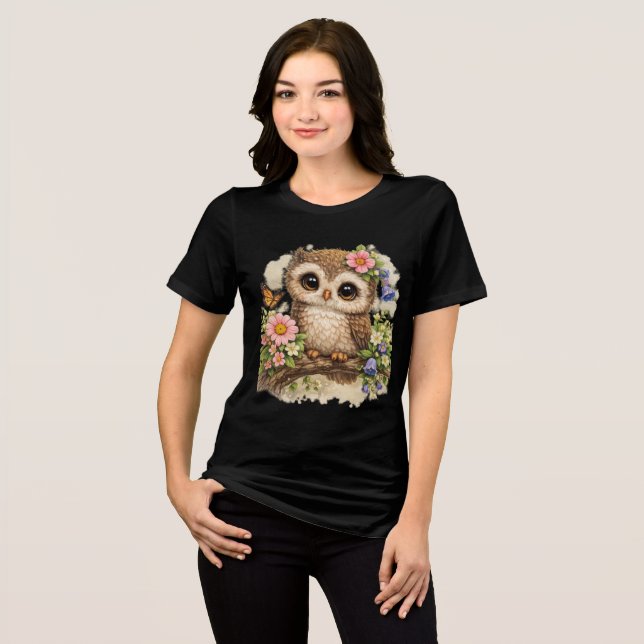 Cute Owl Floral Kawaii Animal T-Shirt Gift (Frente Completa)