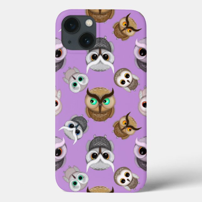 Cute Owls Pattern on Purple Background (Verso)