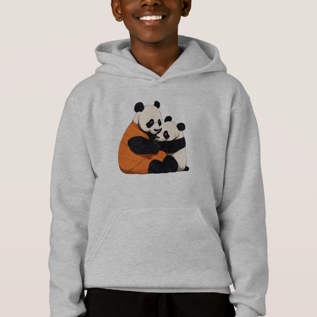 Cute Panda Amor Abraçando Crianças Capuz de Moleto (Frente)