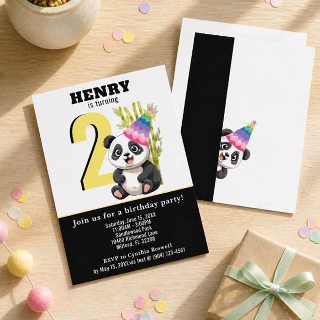 Cute Panda - Convite de Aniversário Personalizado (Criador carregado)