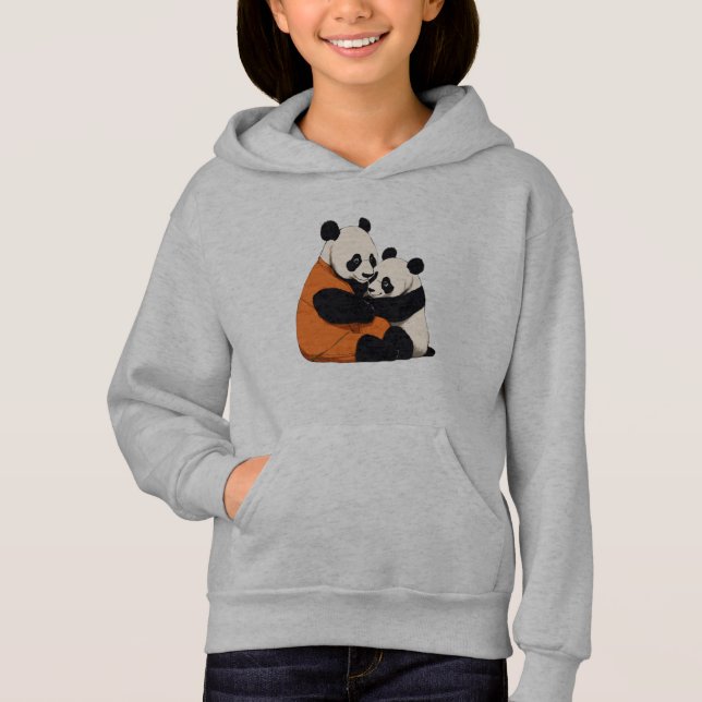 Cute Panda Love Cuddling Kids Pullover Hoodie (Frente)