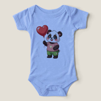 Cute Panda with Heart Balloon Baby Bodysuit