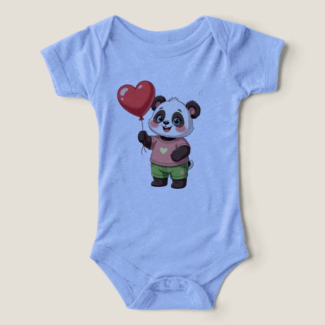 Cute Panda with Heart Balloon Baby Bodysuit (Design frontal)