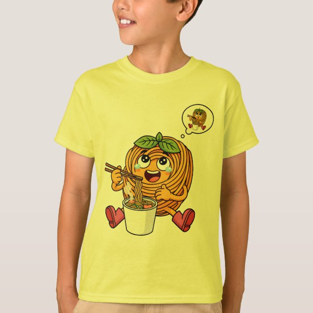 Cute Pasta Polo Eating Noodles T-Shirt (Frente)