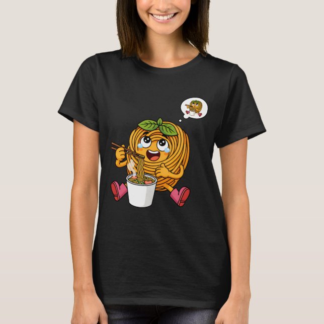 Cute Pasta Polo Eating Noodles T-Shirt (Frente)