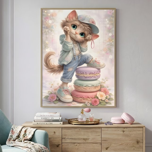 Cute Pastel Kitten Macaron Art Print Poster (Criador carregado)