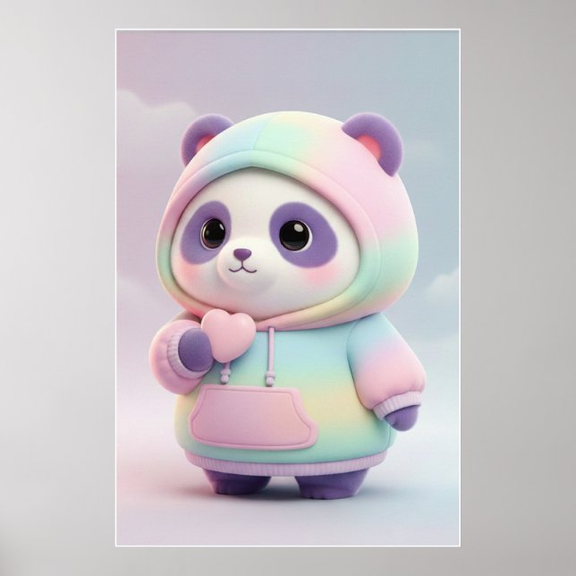 Cute Pastel Panda Hoodie | Kawaii Panda Art Poster (Frente)