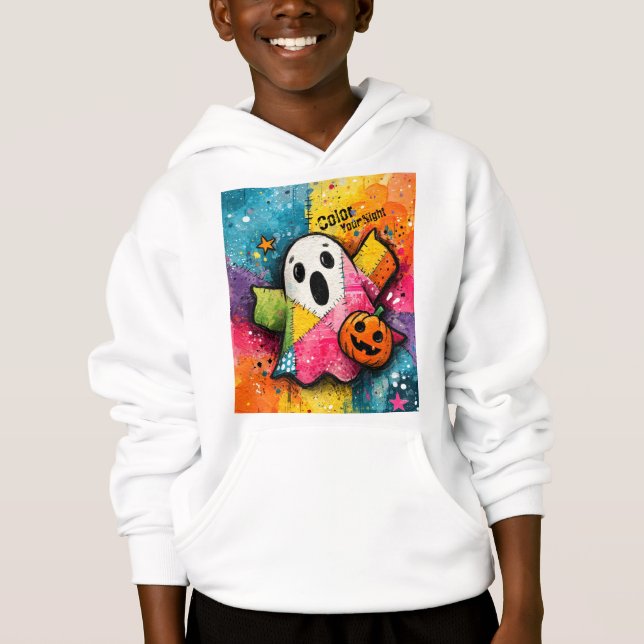 Cute Patchwork Ghost Colorful Splatter Art (Frente)