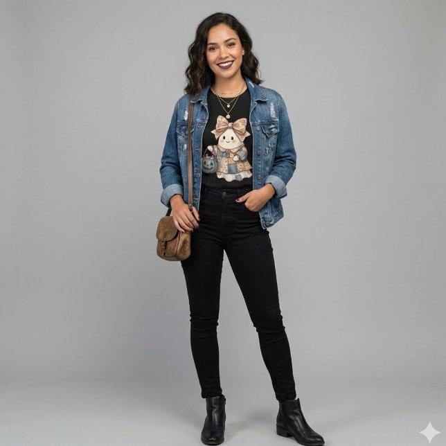 Cute Patchwork Ghost Coquette Halloween Floral Bow (Criador carregado)