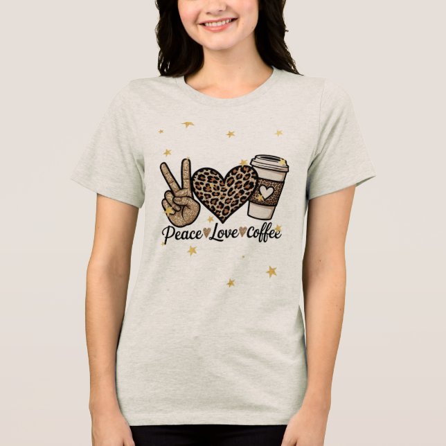 Cute Paz Amor Café SVG - Brilho e Leopardo  (Frente)