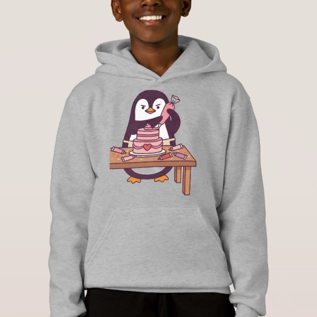 Cute Penguin Cake Valentine Kids Hoodie (Frente)