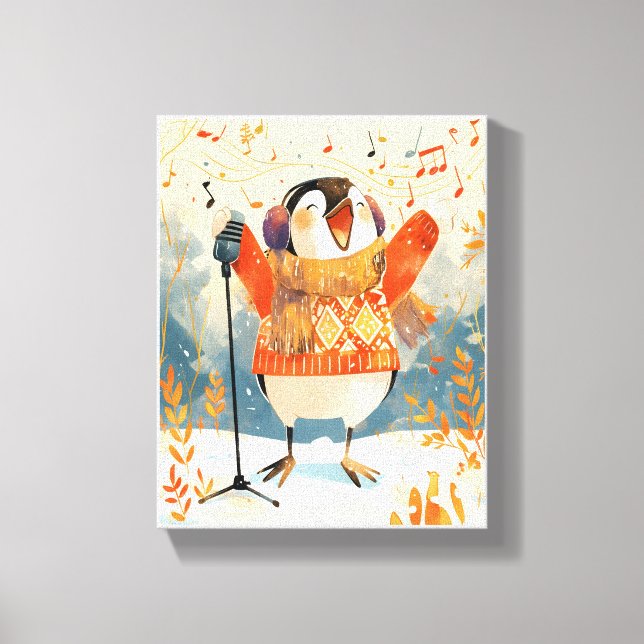 Cute Penguin Christmas Animal Nursery Art Canvas  (Frente)