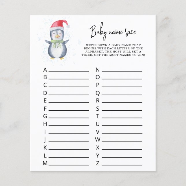 Cute Penguin - Jogo de raça do nome do bebê (Frente)