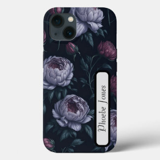 Cute Personalised Peonies Black Apple iPhone 13 ca