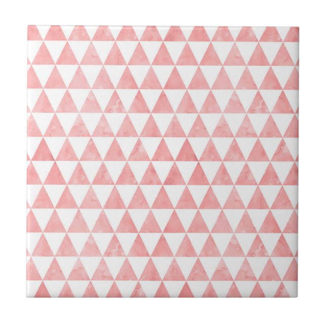 Cute Pink And White Triangle Pattern Ceramic Tile (Frente)