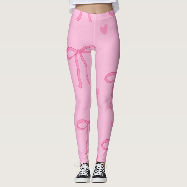 Cute Pink Bow & Heart Leggings (Frente)