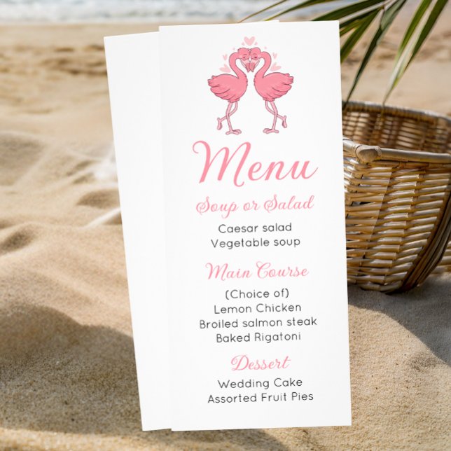Cute Pink Flamingo Beach Tropical Wedding Menu (Criador carregado)