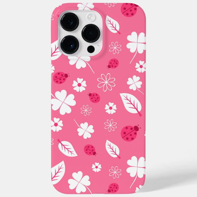 Cute Pink Ladybug and Clover Pattern iPhone Case (Verso)