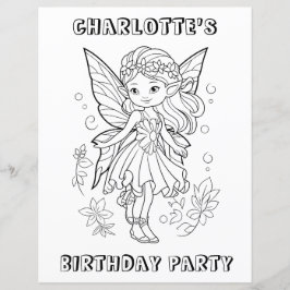 Cute pixie fairy birthday party coloring activity 
