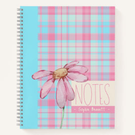 Cute plaid pastel pink Daisy Notes Notebook