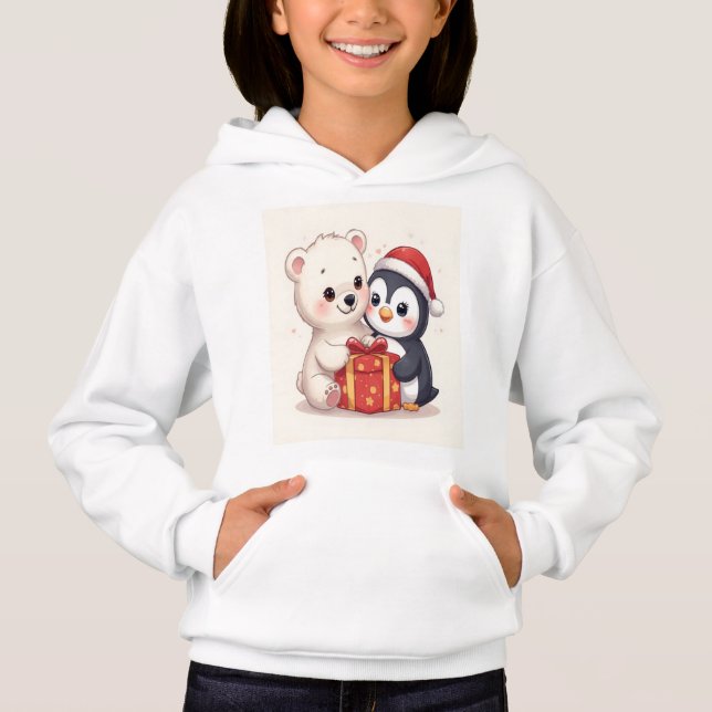Cute Polar Bear Penguin Kids Hoodie (Frente)