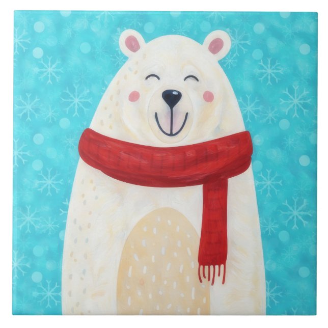 Cute Polar Bear Snow Winter Decorative Tile (Frente)