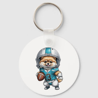 Cute Pomerânia de futebol Uniforme Metal Chaveiro