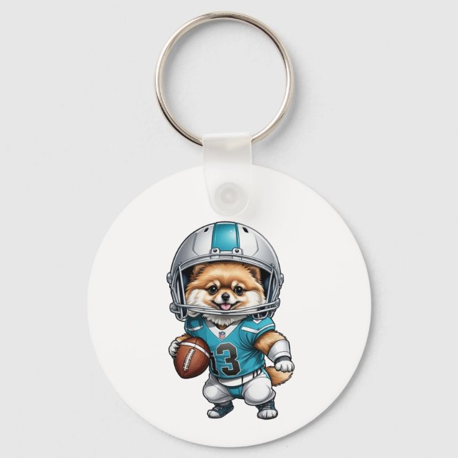 Cute Pomerânia de futebol Uniforme Metal Chaveiro  (Frente)