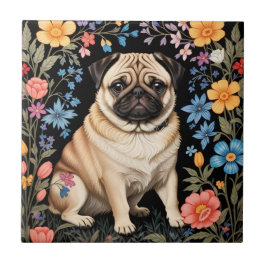 Cute Pug Elegante Floral Colorido