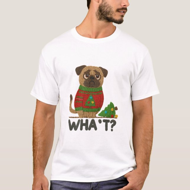 Cute Pug em Suéter de Natal com Diversão  (Frente)