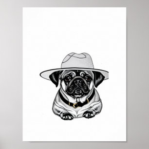 Cute Pug Puppy Vestindo Poster de chapéu
