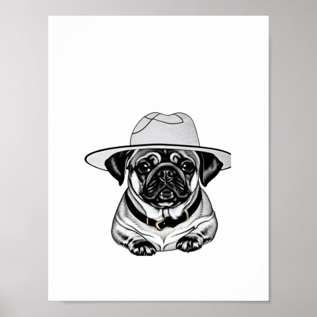 Cute Pug Puppy Vestindo Poster de chapéu (Frente)