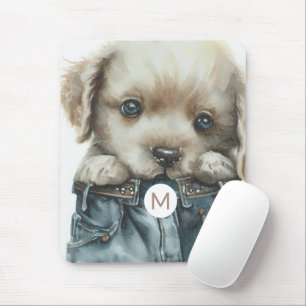 Cute Puppy em Jeans Art Monograma Mousepad