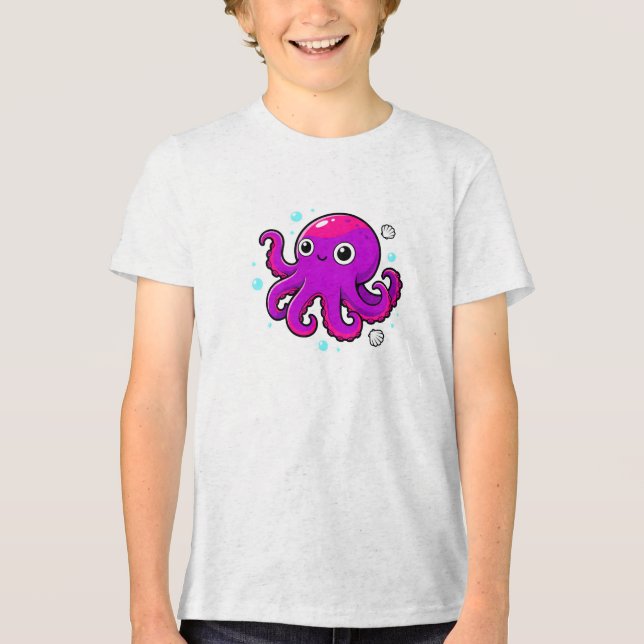 Cute Purple Cartoon Octopus Ocean Marine Animal (Frente)