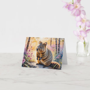 Cute Quokka Flores Rosa Aquarela Cartão de Saudaçã