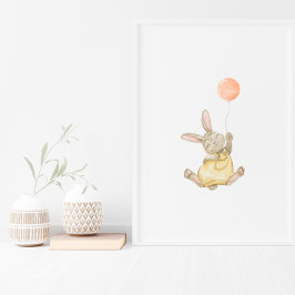 Cute Rabbit With Pink Balloon Nursery Poster