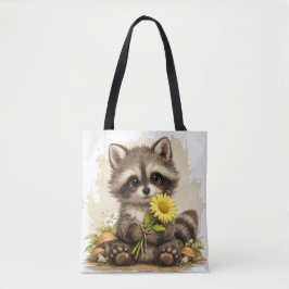 Cute Raccoon Tote Bag – Kawaii Animal Floral Gift