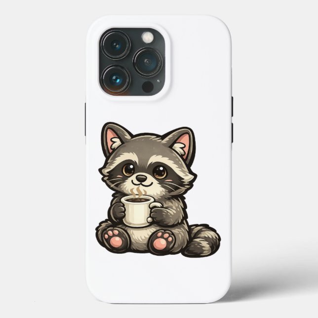 Cute Raccoon with Coffee – Cozy Kawaii Animal (Verso)