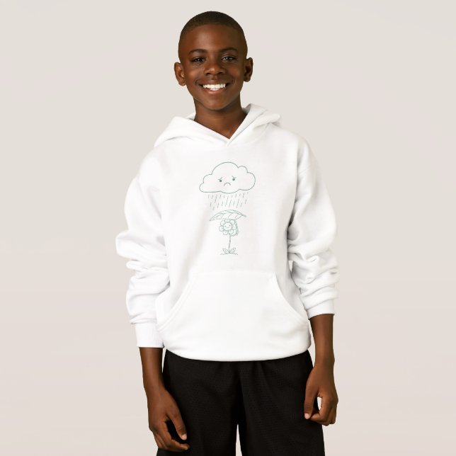 Cute Rain Cloud and Flower Kids Hoodie (Frente Completa)