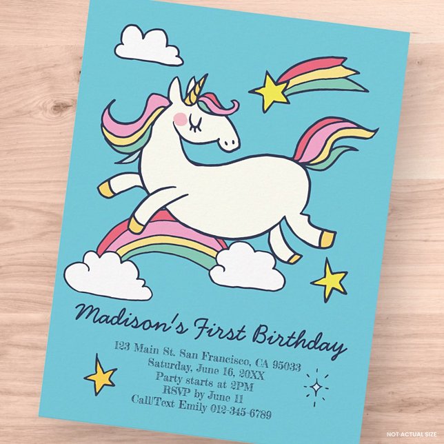 Cute Rainbow Unicorn Stars Birthday Convite (Criador carregado)