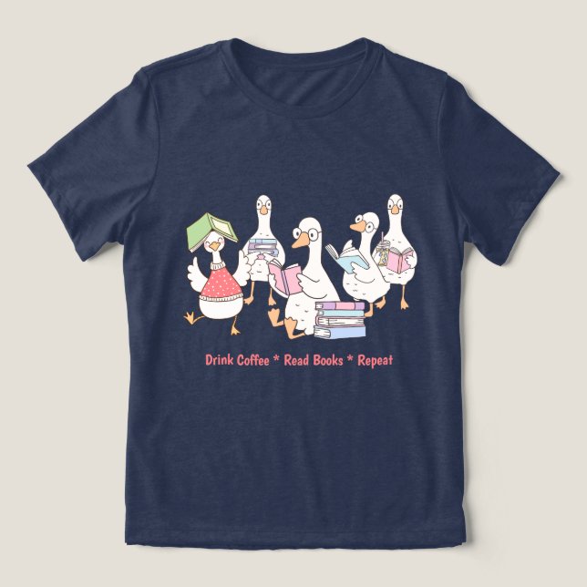 Cute Reading Geese T-Shirt • Book Lover Tee (Design frontal)