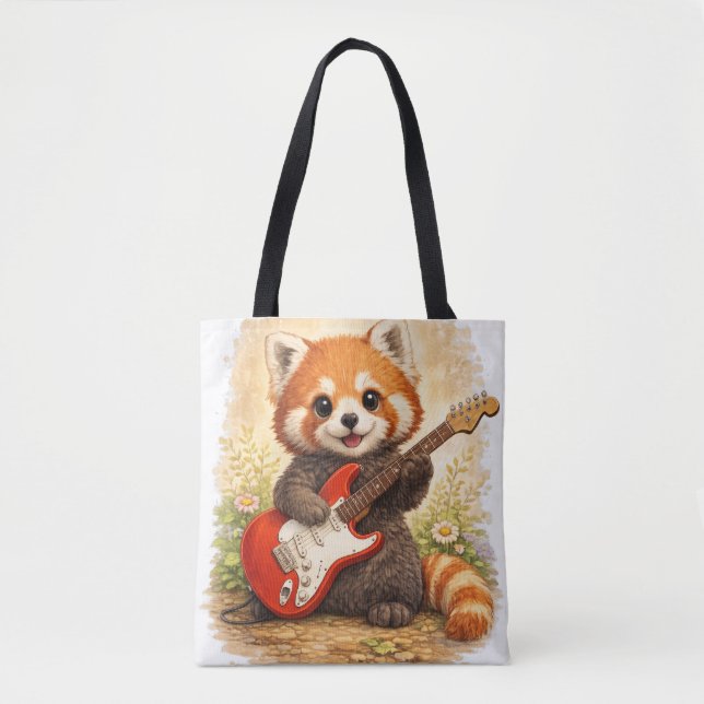 Cute Red Panda Guitar Tote Bag Kawaii Animal (Frente)