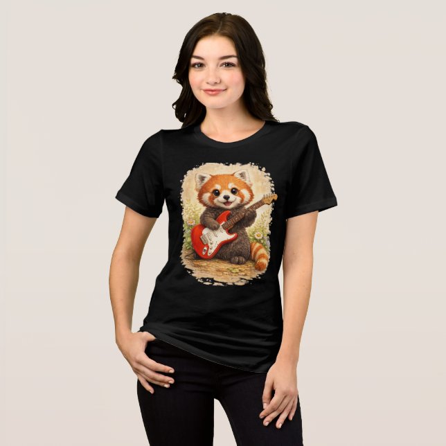 Cute Red Panda Rockstar Electric Guitar T-Shirt (Frente Completa)