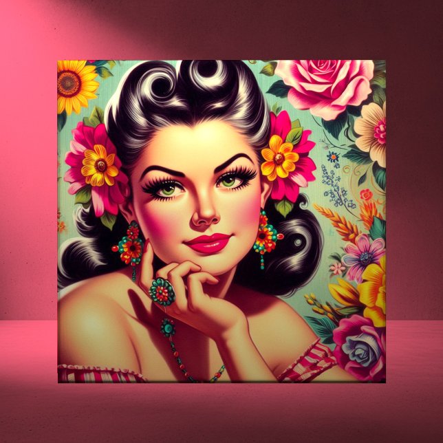 Cute Retro Floral Pin-up Portrait (Criador carregado)