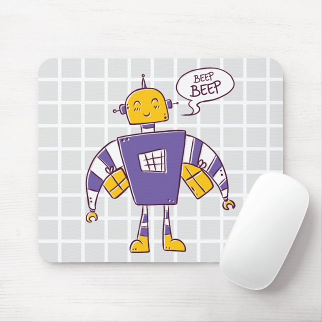Cute Retro Robot "Beep Beep" Grid Mouse Pad em Por (Com mouse)