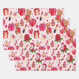 Cute Romantic Red & Pink Watercolor Love Pattern