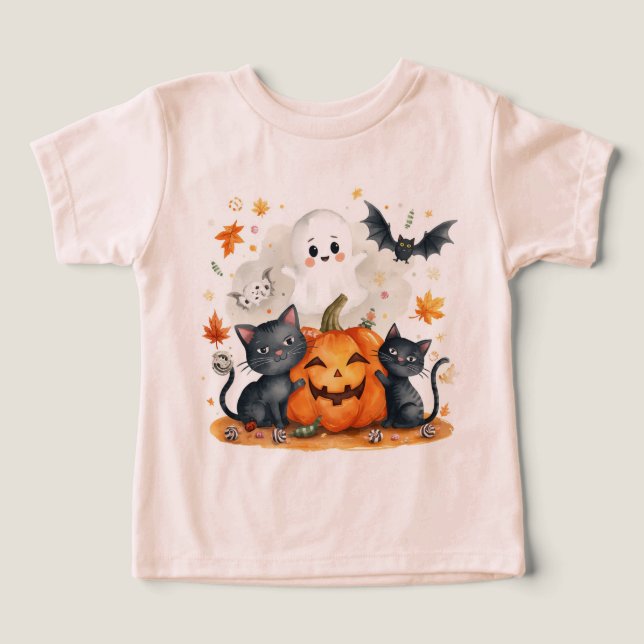Cute Rosa Fantasma de Outono no Halloween (Design frontal)