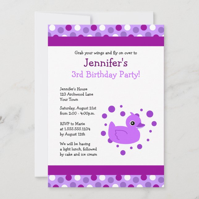 Cute Roxo com o Convite de Aniversário do Bolinhas (Frente)